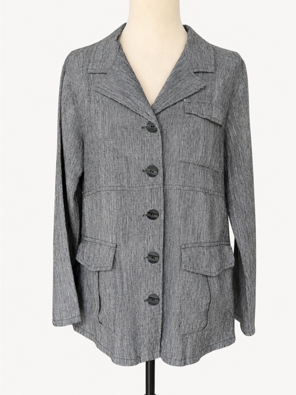 FLAX Heather Gray Linen Jacket P Button Front Lagenlook Top